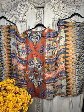 Boho Multicolor Patterned Scarf - Orange, Navy, Yellow